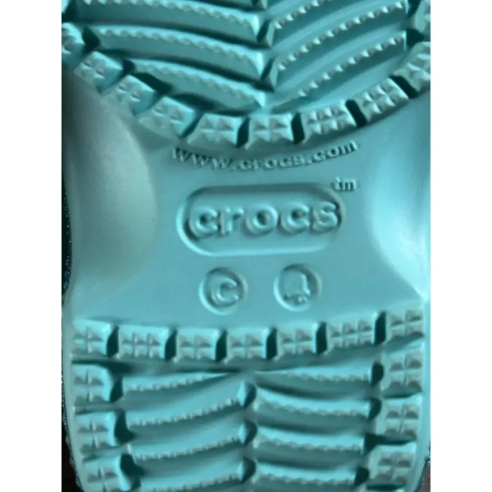 Crocs Classic Teal Blue Glitter- Childs Size‎ 4- New without Tags